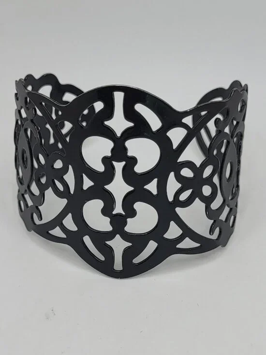 Black Enamel Adjustable Open Work Cuff Bracelet
