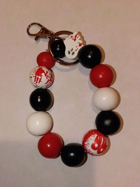 Kids Beaded Keychain Bracelet - Red, Black & White