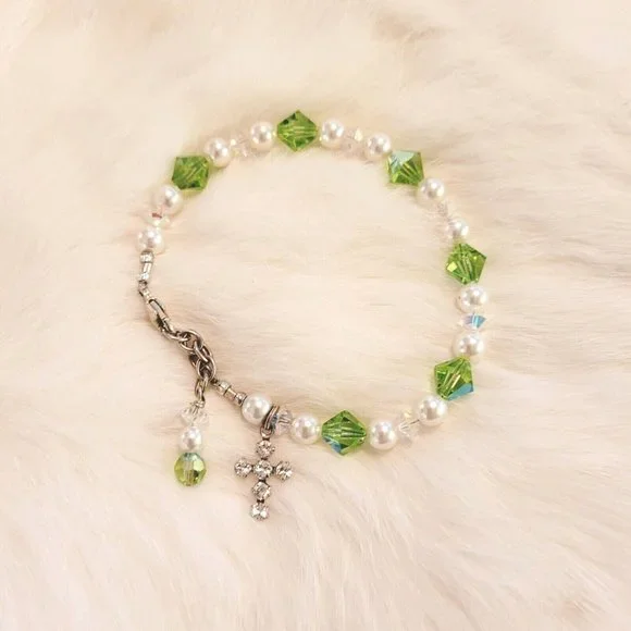 Christian Cross Bracelet Rhinestone Charm Green Crystal Boho Western‎ 9135