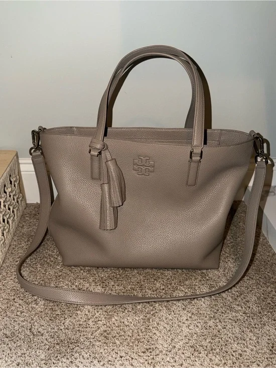 Tory Burch Pebbled Leather Tote in Taupe