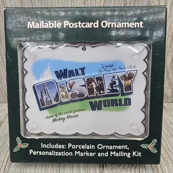 Disney Parks Walt Disney World Porcelain‎ Ornament Mailable Postcard Holiday New