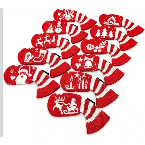 HUCELDONG Golf Iron Head Covers Knit Christmas‎ Santa Snowman Reindeer Red White
