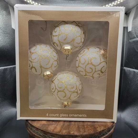 Target Glass White And Gold Frosted 4 Medium Ornaments