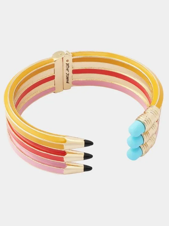 NWT BETSEY JOHNSON Triple Pencil Hinge Bangle Bracelet Pink red yellow $128