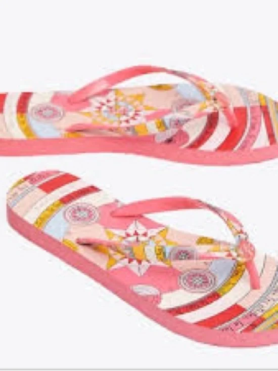 Tory Burch Pink Multi-Color Patterned Flip Flop Sandals