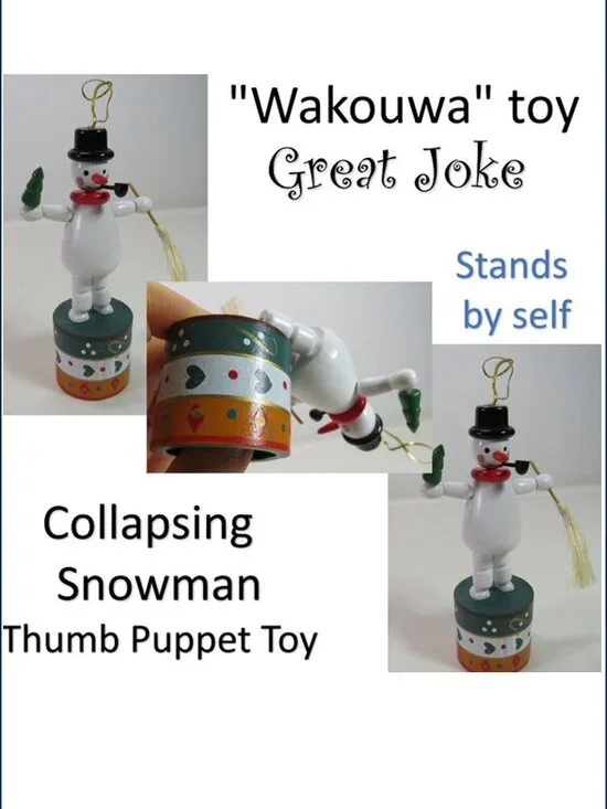 Vintage Wooden Collapsing Snowman Thumb Puppet Wakouwa Toy Christmas Ornament
