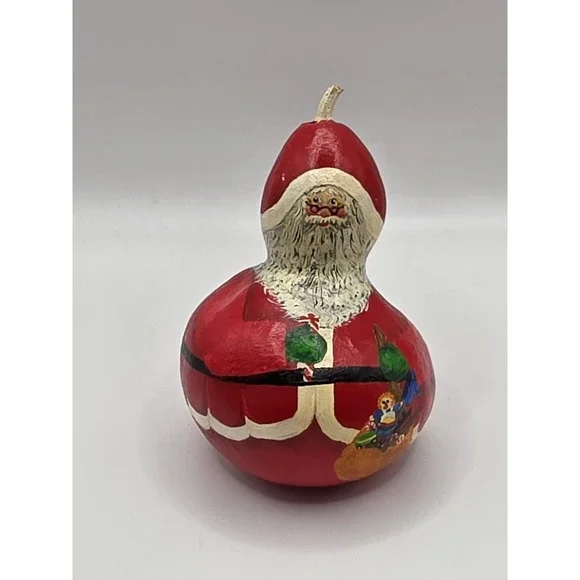 Vintage Folk Art Hand-painted Santa Gourd Signed 5 Inches
