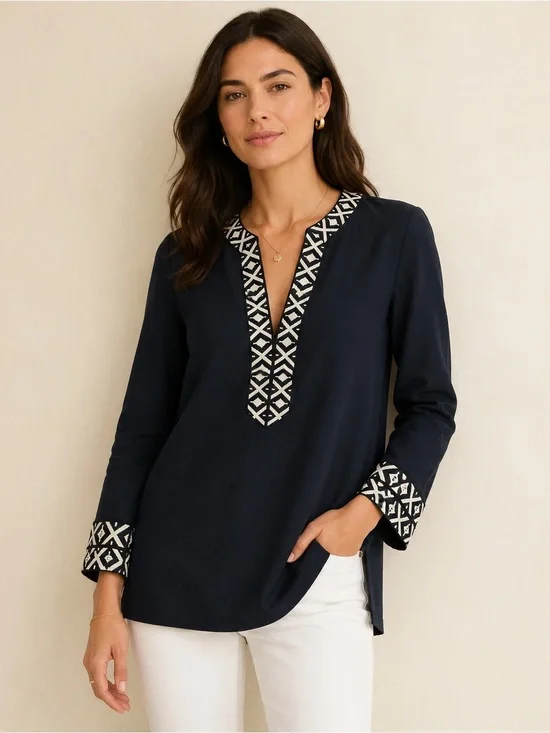 Tory Burch Tunic with Taping Navy Geometric Trim NWT Size 6