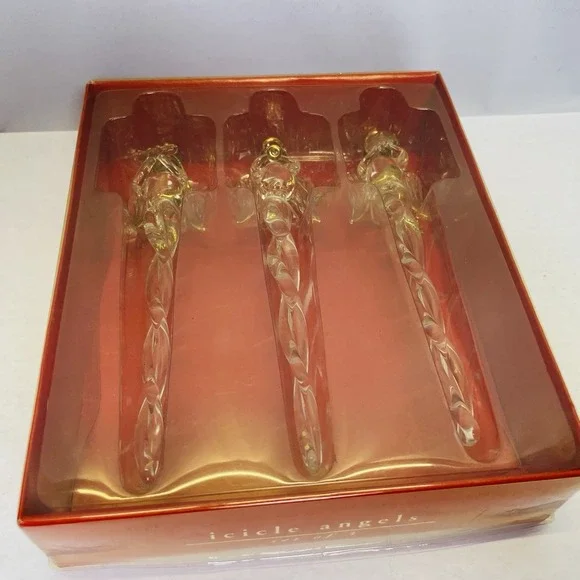 Pier 1  Christmas Angel Icicle Hand Blown Glass  Set Of 3 w Original Box‎ Unused