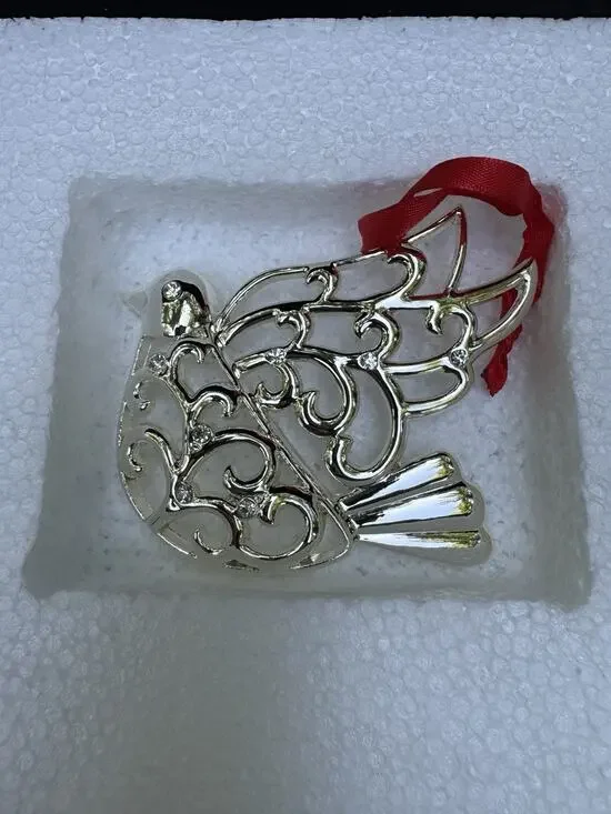 Lenox Sparkle And Scroll SILVERPLATED JEWELED Dove Bird Ornament MIB -S1T