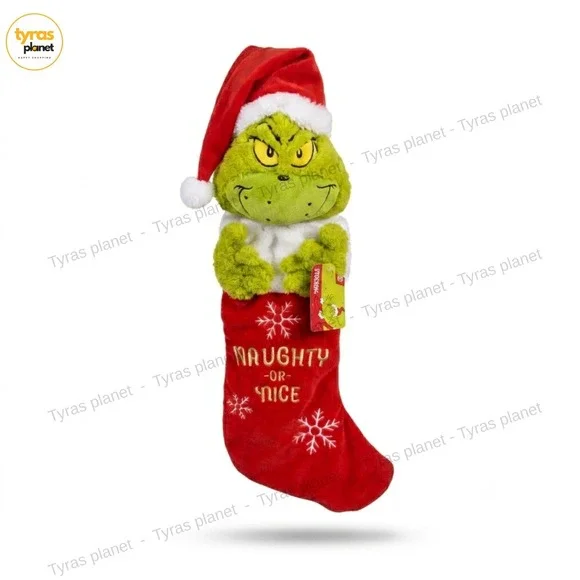 Dr. Seuss The Grinch Naughty or Nice Plush Christmas Stocking 3D Santa Hat NEW