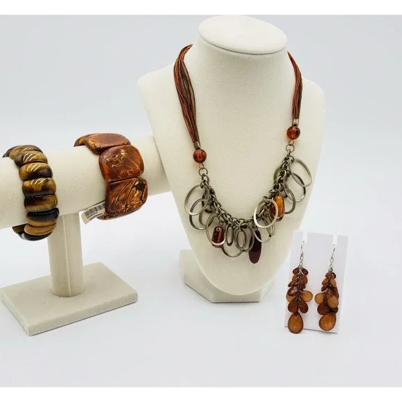 Boho‎ Festival Jewelry Set Coachella Statement Necklace Earrings Bracelets Amber