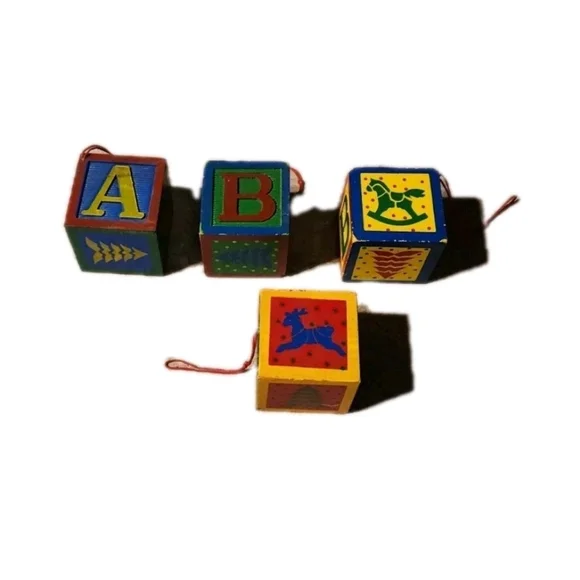 Vintage 4 Pack Block‎ Ortaments Alphabet Traditional Christmas Classic Horse