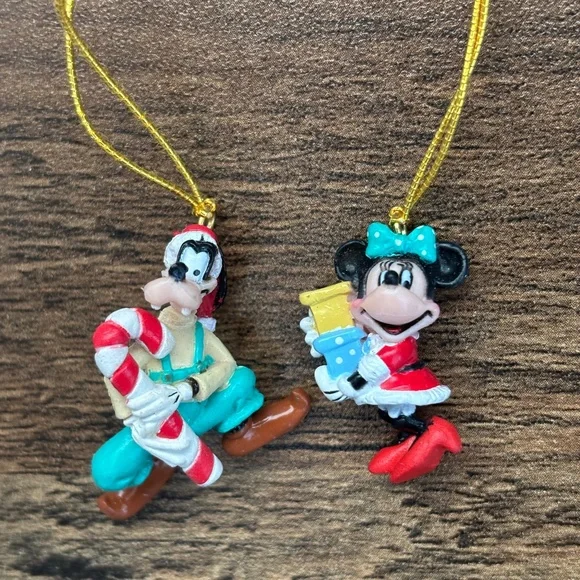 VINTAGE Disney GOOFY MINNIE MOUSE Mini Christmas Ornaments Candy Cane Set 2 1996