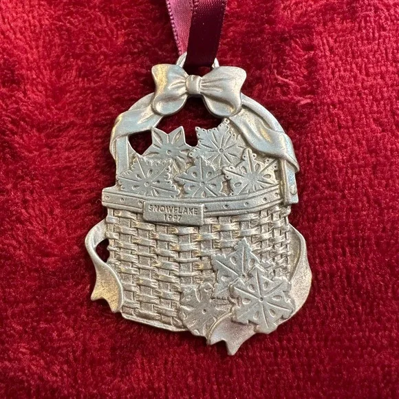 Longaberger Pewter Snowflake Basket Christmas Ornament 1997 2002 USA Silver Tone