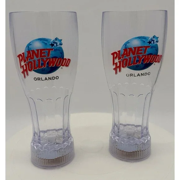 Light Up Planet Hollywood Orlando Plastic Souvenir Cups Resortcore Vintage Set 2
