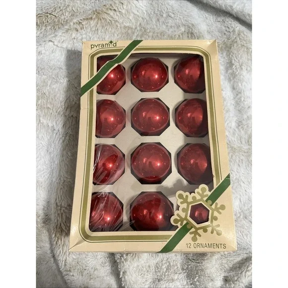 VTG Rauch‎ Industries Pyramid branded Red Glass Ball Ornaments - Box of 12
