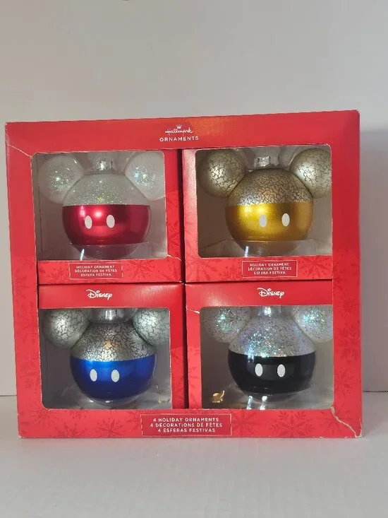 Hallmark Disney Mickey Mouse Iconic Ears Blown Glass Christmas Ornament Set of 4