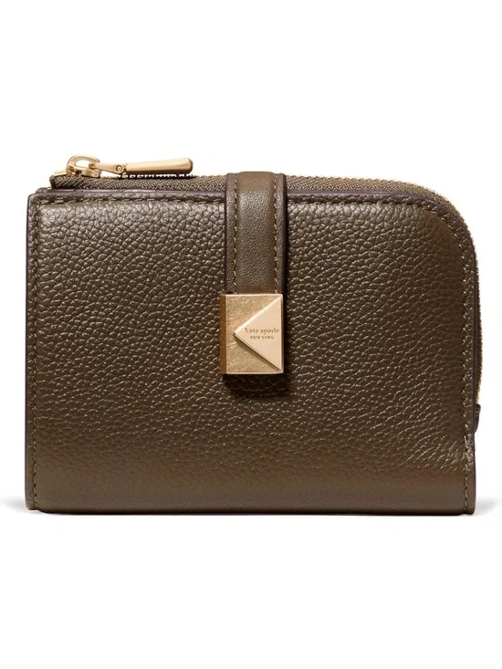 Kate Spade Burnt Sage Pebbled Leather Zip Around Wallet with Gold Hardware - New