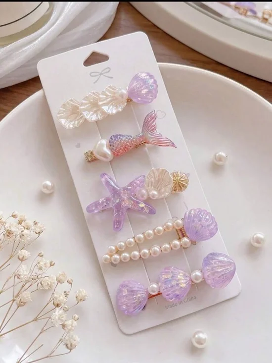 Iridescent Purple and white Mermaid Hair Clip Set