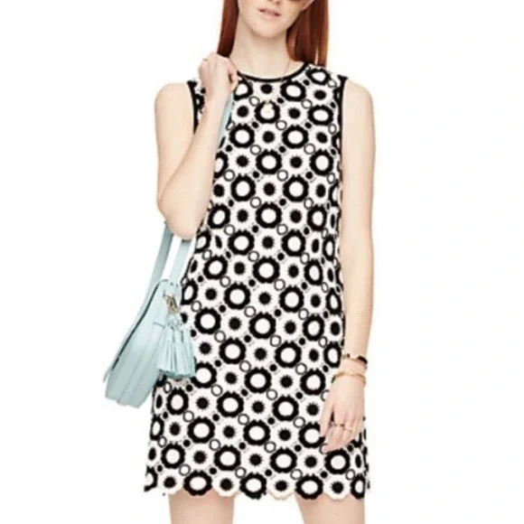 Kate Spade Dress Womens 2‎ Guipure Black White Crochet Lace Shift Sleeveless