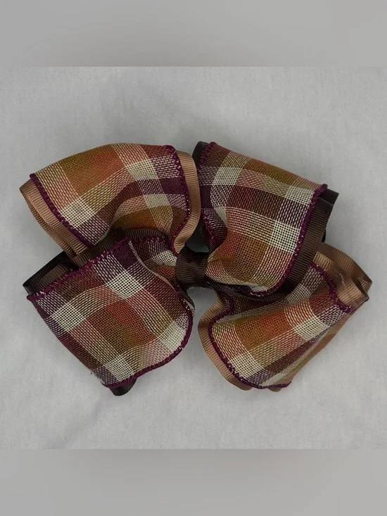 Plaid Bow Hair Clip for Kids - Brown & Burgundy