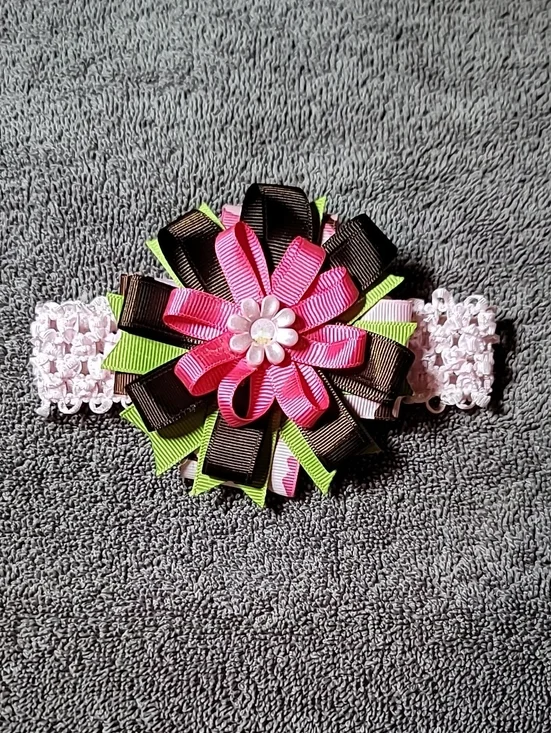 Pink, Brown & Green Floral Girls' Headband