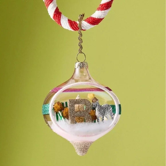 Anthropologie Party Animal Ornament Monogram “R” Festive NWT Glass Zebra