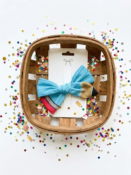 Handmade Blue Pencil Hair Bow Clip Back to School Boutique Hair Accessory NWT