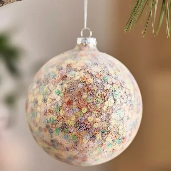 New Anthropologie Glass Frosted Sequin Filled Globe Ornament 5”
