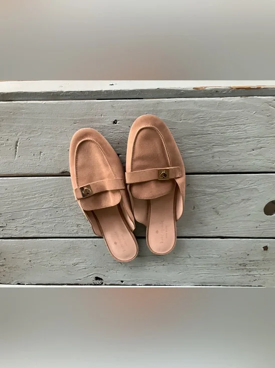 kate spade Blush soft leather Slip-On Mules with Gold Accent
