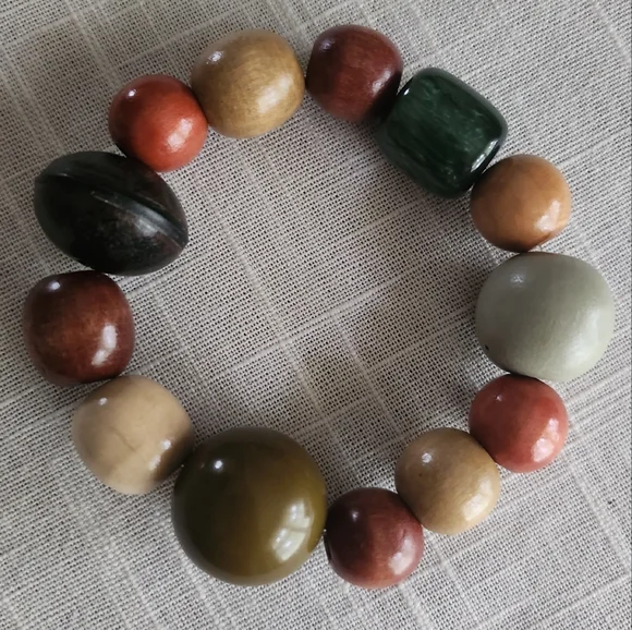 Earth Tone Colored Wooden Beaded Bracelet