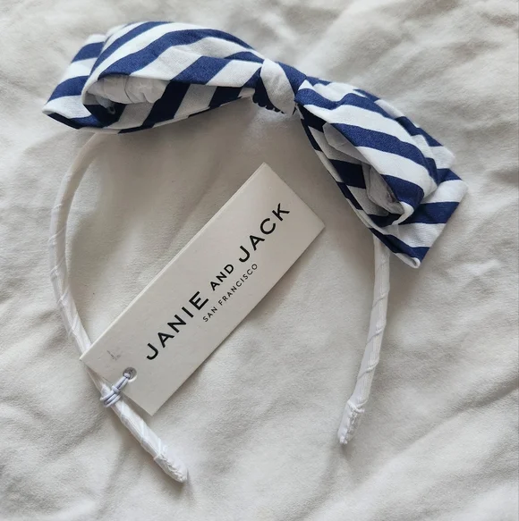 Janie and Jack Blue/White Striped Bow Headband