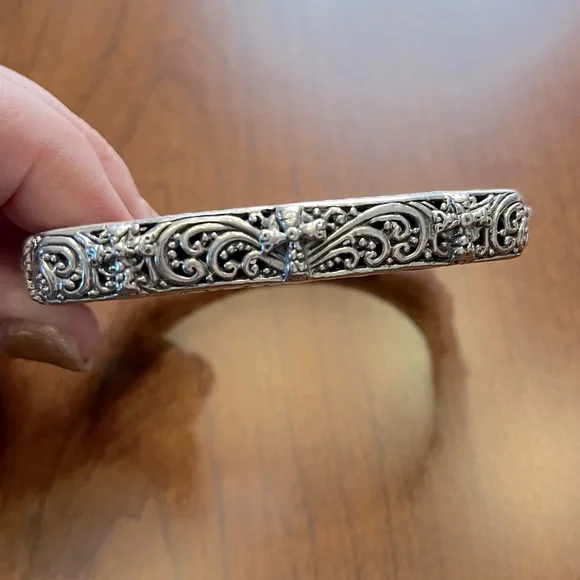 SARDA 925 sterling silver square cross bangle bracelet 6.75” oval inside!