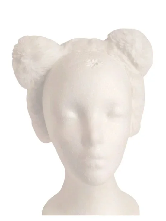 White Faux Fur Headband Puff Bear Ears For Costume Or Winter Wear Hair Accessory