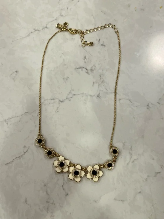 Kate spade Gold-tone Floral Statement Necklace with Black and Cream Accents