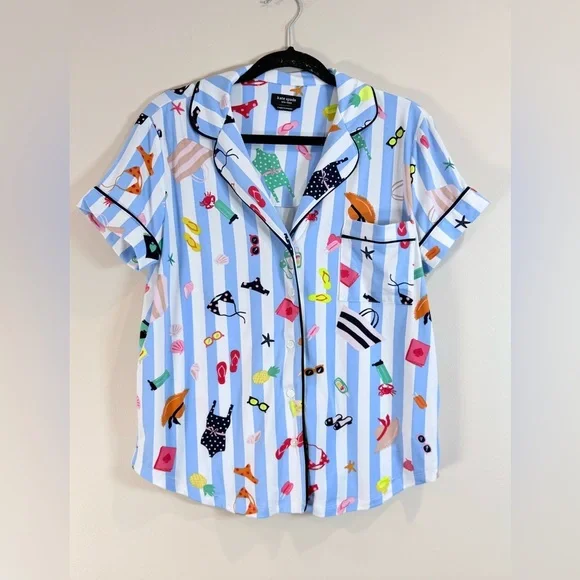🔥Kate Spade Blue Striped Sleepwear Top Size S EC🔥