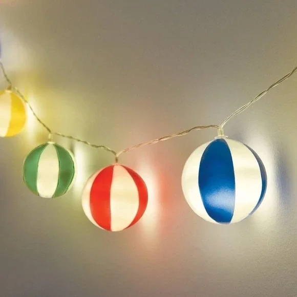Pool‎ house LED Beach Ball String Lights 10ct Indoor Outdoor summer decor NIB