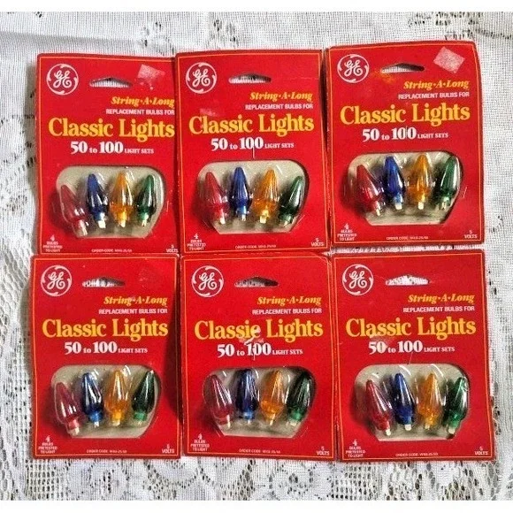 GE String A Long Replacement Bulbs For Classic Lights WX6-25/50CL Vintage 6 Pks