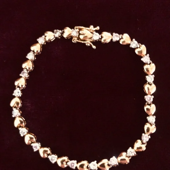 Gold Heart Link Bracelet with Clear Stones - Women Jewelry