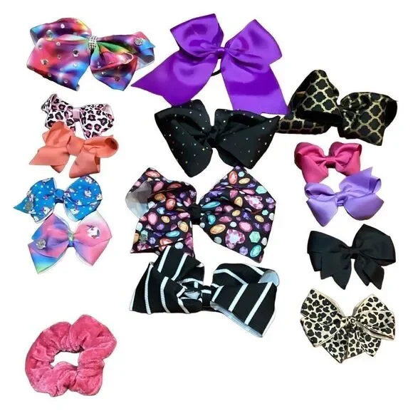 Bundle of homemade Colorful Hair Accessories Bows and Hair Clips Ties Scrunchie