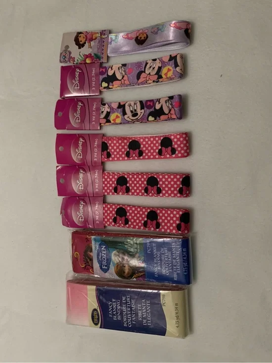 Disney Pink Minnie Mouse & Dora  Ribbons, Frozen & Pink Ombre Blanket Binding
