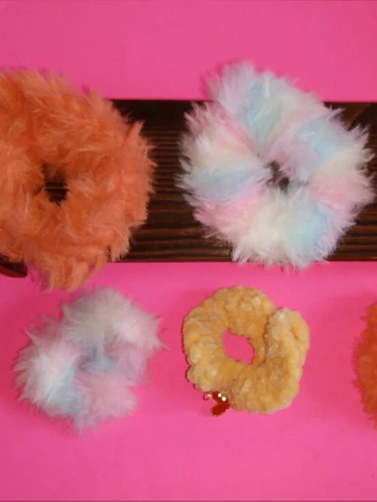 Fuzzy Pastel Two Sizes Hand Crocheted Scrunchie Sets