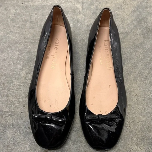 Kate Spade Glossy Black Bow Flats
