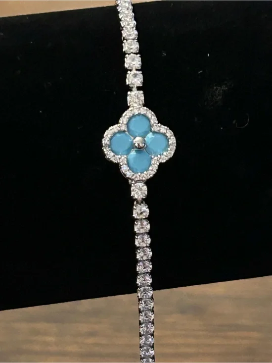 Blue Clover Crystal Tennis Bracelet - Women Jewelry 7-8”