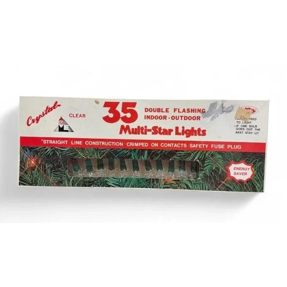 Vintage Retro Christmas Crystal 35 Multi-Star Lights Double‎ Flashing Indoor