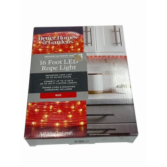better homes & garden RED led rope lights 16 feet length indoor outdoor
