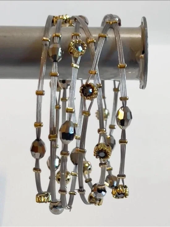 Elegant Gold & Silver Beaded Multi-Strand Bracelet-Set of 6