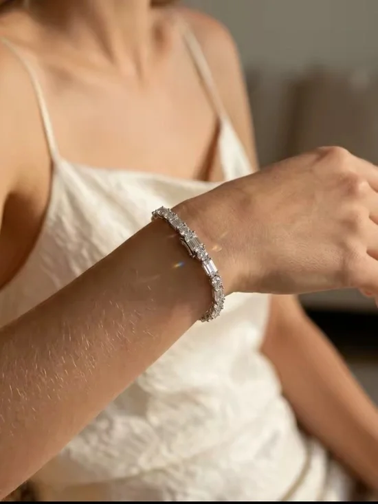 18K White Gold - Silver Moissanite Bracelet 3mm - D/VVS1