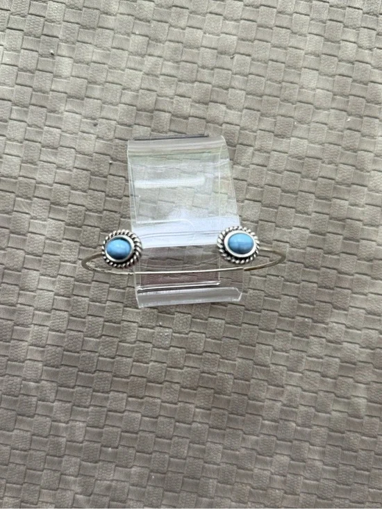Vintage  Silver Tone Open Cuff Bracelet with Blue Stone Accents